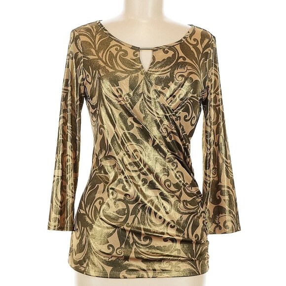 INC International Concepts Metallic Gold and Brown Swirl Top - Size Medium - Picture 1 of 11